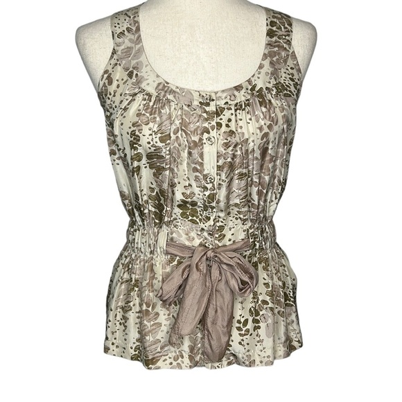 Kenneth Cole 100% Silk Blouse Women's Size 2 Button Down Tie at Waist Tan - Picture 1 of 6